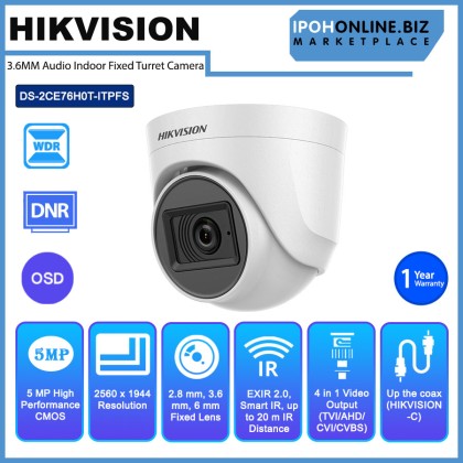 HIKVISION DS-2CE76H0T-ITFPS 5MP 3.6MM Audio Indoor Fixed Turret Camera
